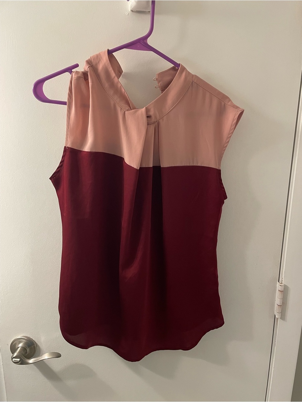 New York & Company Two-Tone Sleeveless Blouse in Blush and Burgundy